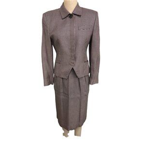 Jones New York Petite Houndstooth Blazer & Skirt Set 6P Black/Pink Made In USA